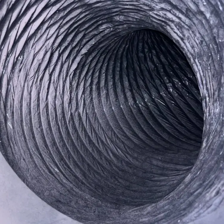 Cleaned flexible duct line photographed down the run