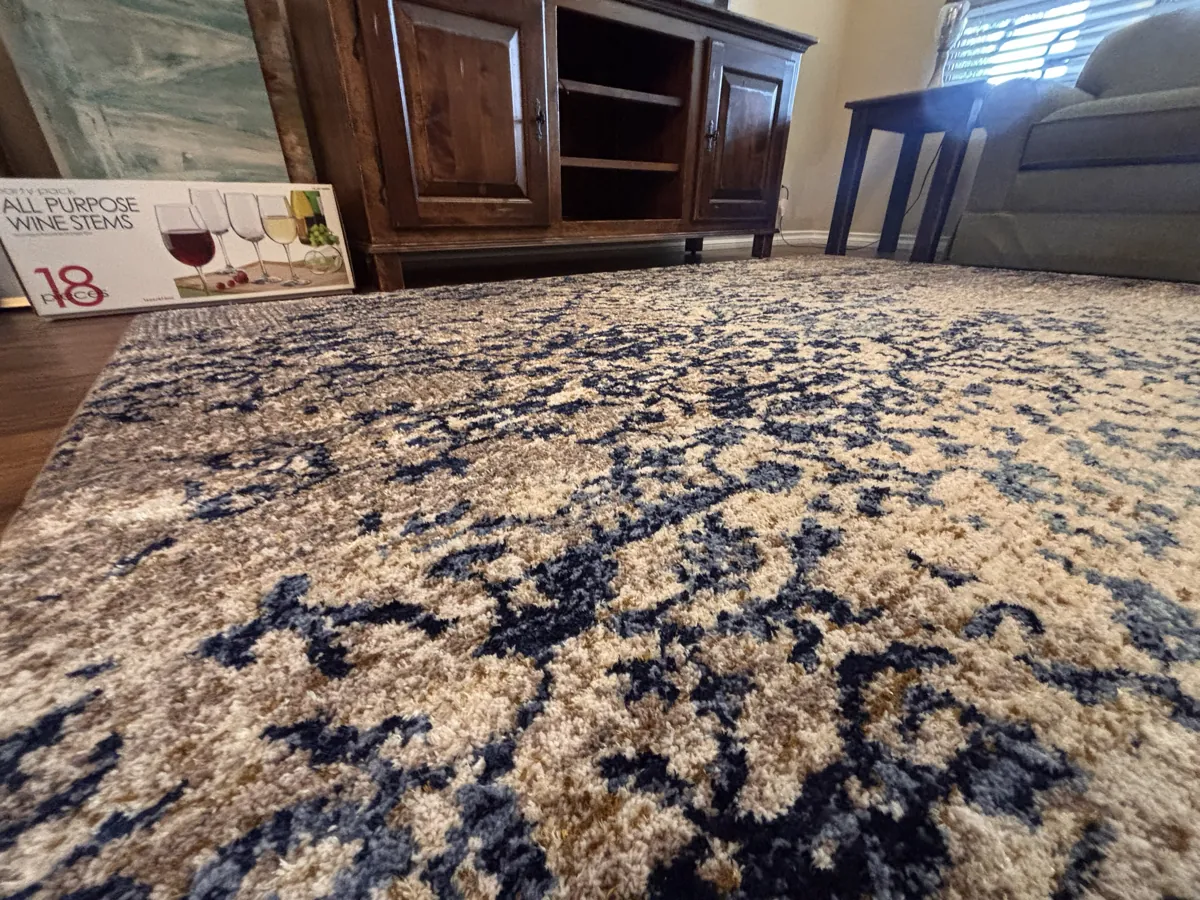 Blue and cream area rug after cleaning
