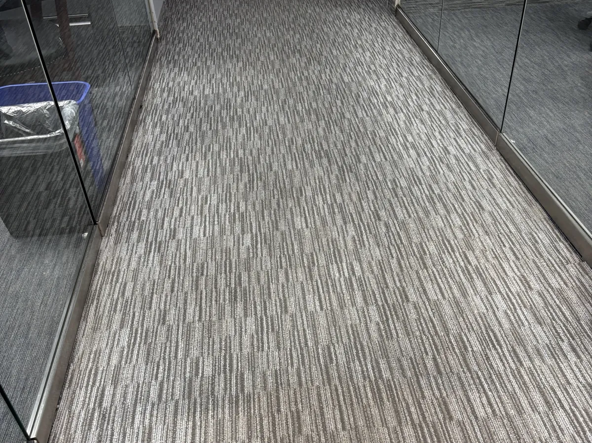 Office hallway carpet cleaned after hours