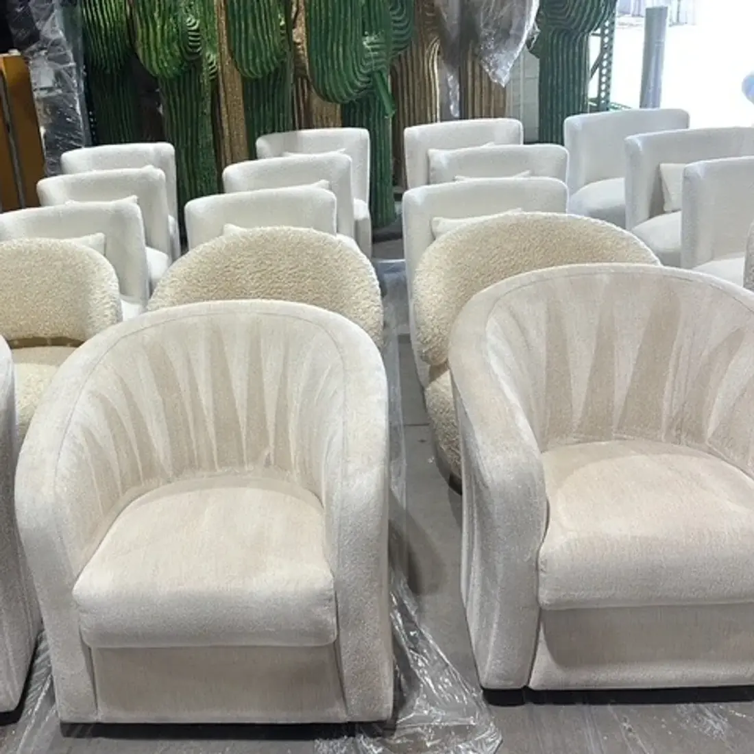 Rows of upholstered chairs cleaned in bulk