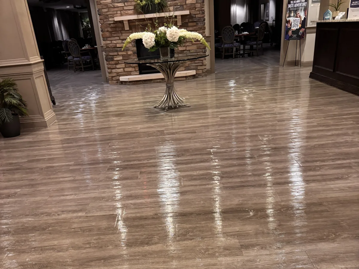 Lobby vinyl floor cleaned