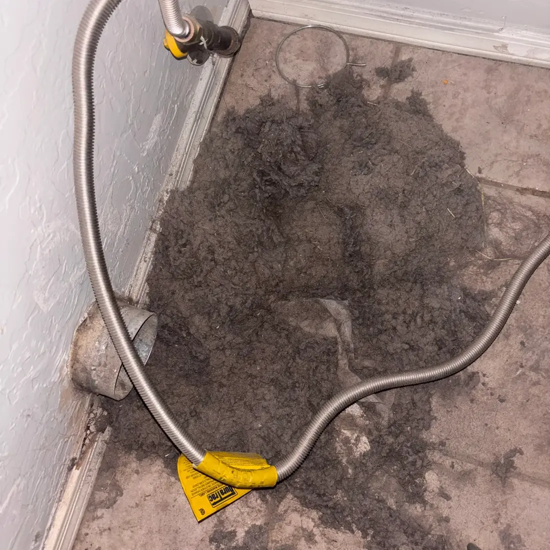 Lint built up behind the dryer