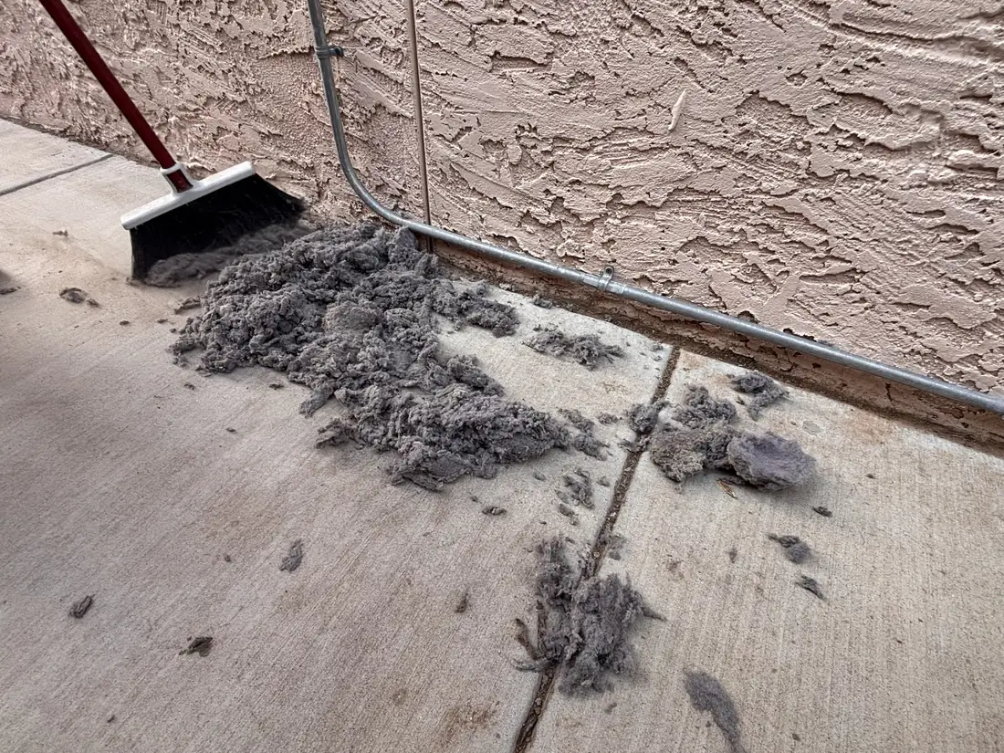 Pile of lint cleaned out of a dryer vent at a home in Tempe AZ