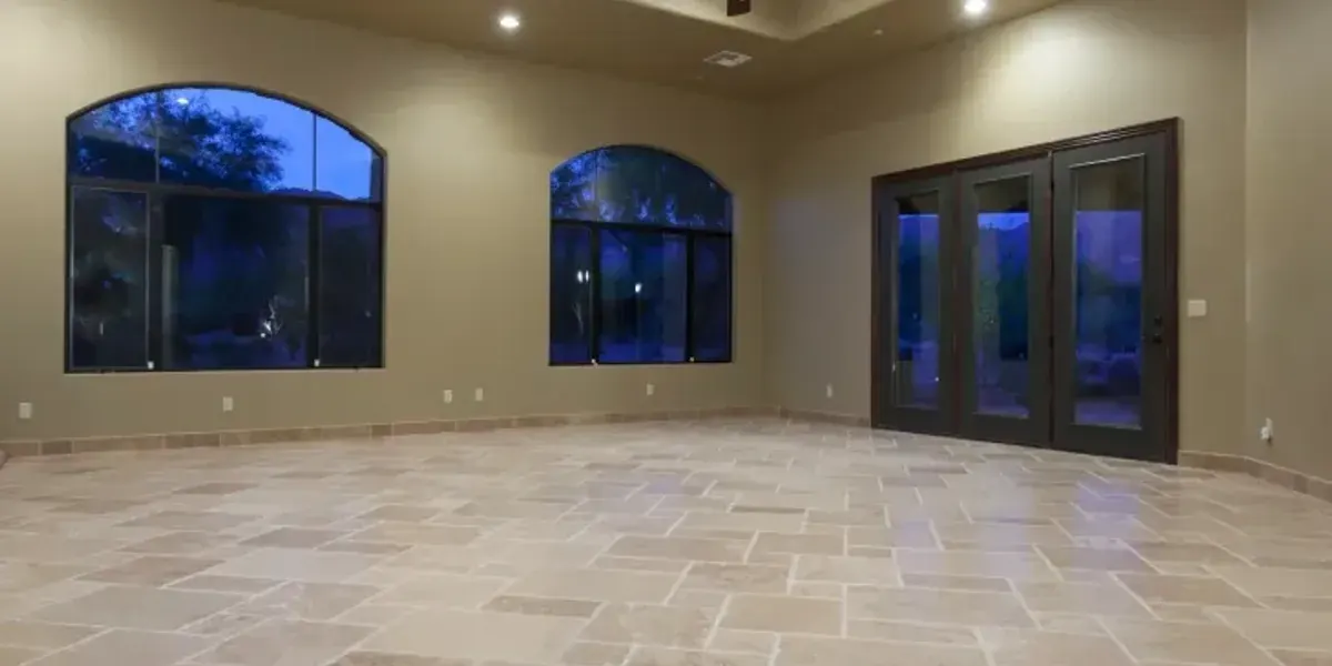 Travertine great room floor after cleaning and sealing, travertine cleaning and sealing in the Phoenix area