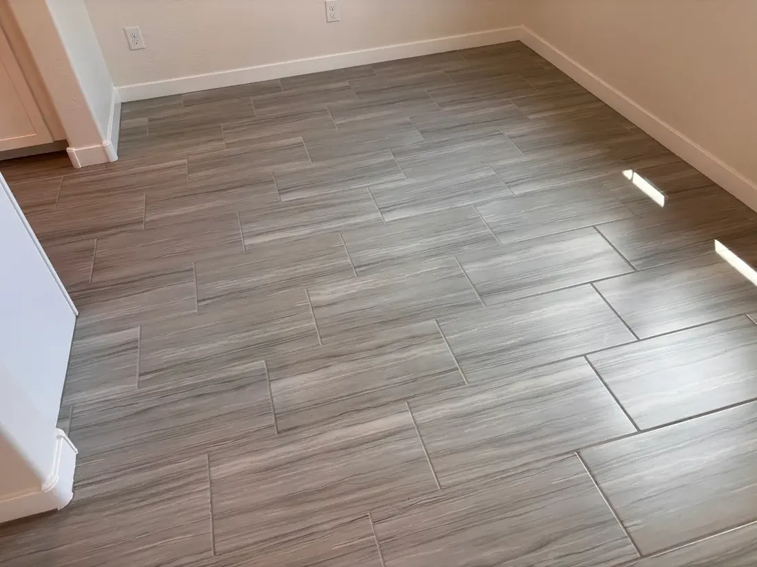 Wood-look plank tile floor after professional cleaning